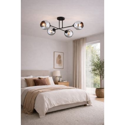 Brilagi - Overflademonteret lysekrone DIOR 4xE27/60W/230V sort/røggrå
