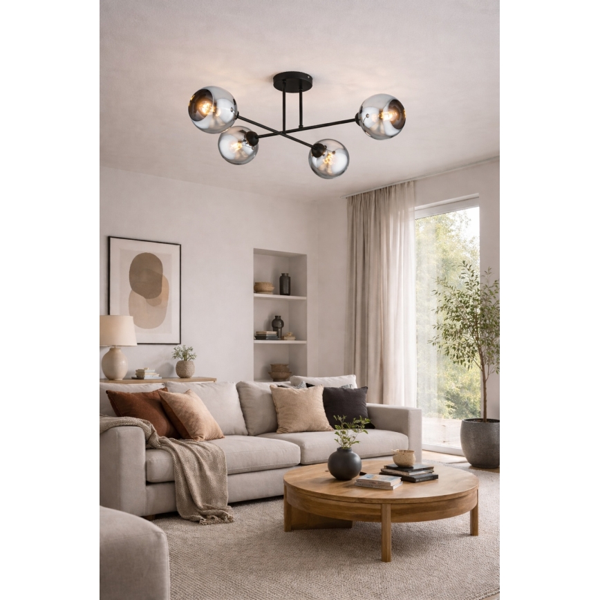 Brilagi - Overflademonteret lysekrone DIOR 4xE27/60W/230V sort/røggrå