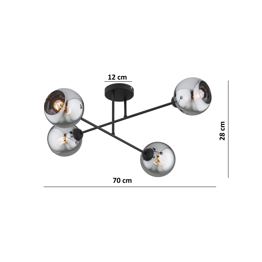 Brilagi - Overflademonteret lysekrone DIOR 4xE27/60W/230V sort/røggrå
