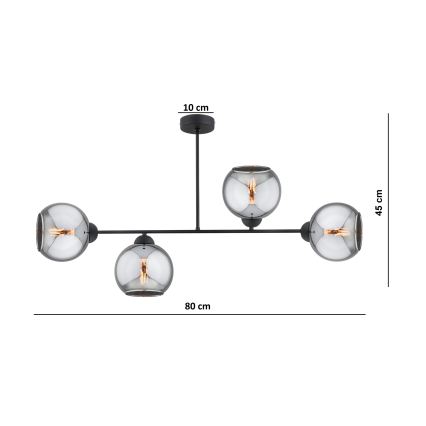 Brilagi - Overflademonteret lysekrone DIOR 4xE27/60W/230V sort/røggrå