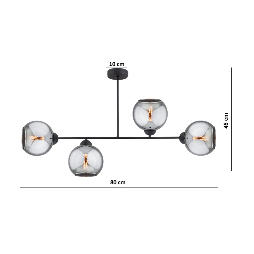 Brilagi - Overflademonteret lysekrone DIOR 4xE27/60W/230V sort/røggrå