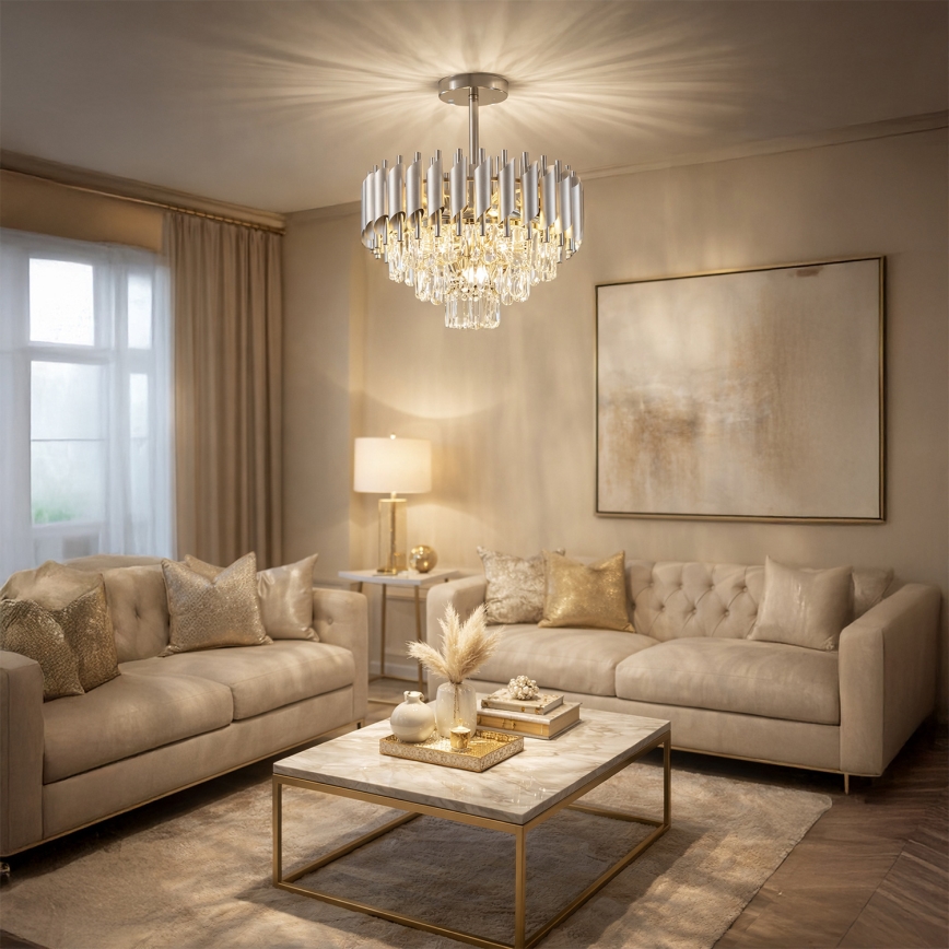 Brilagi - Overflademonteret lysekrone ECLIPSE 5xE14/10W/230V Ø 38 cm sølv