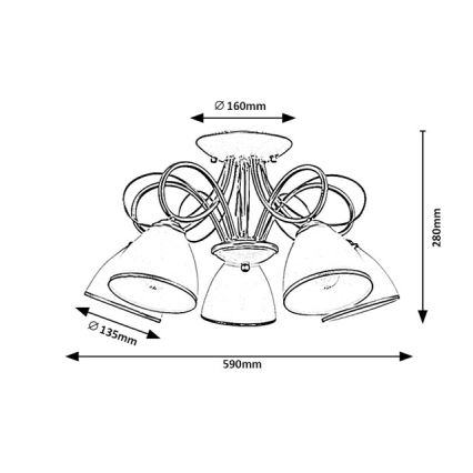 Brilagi - Overflademonteret lysekrone FRED 5xE27/60W/230V Ø 59 cm guld