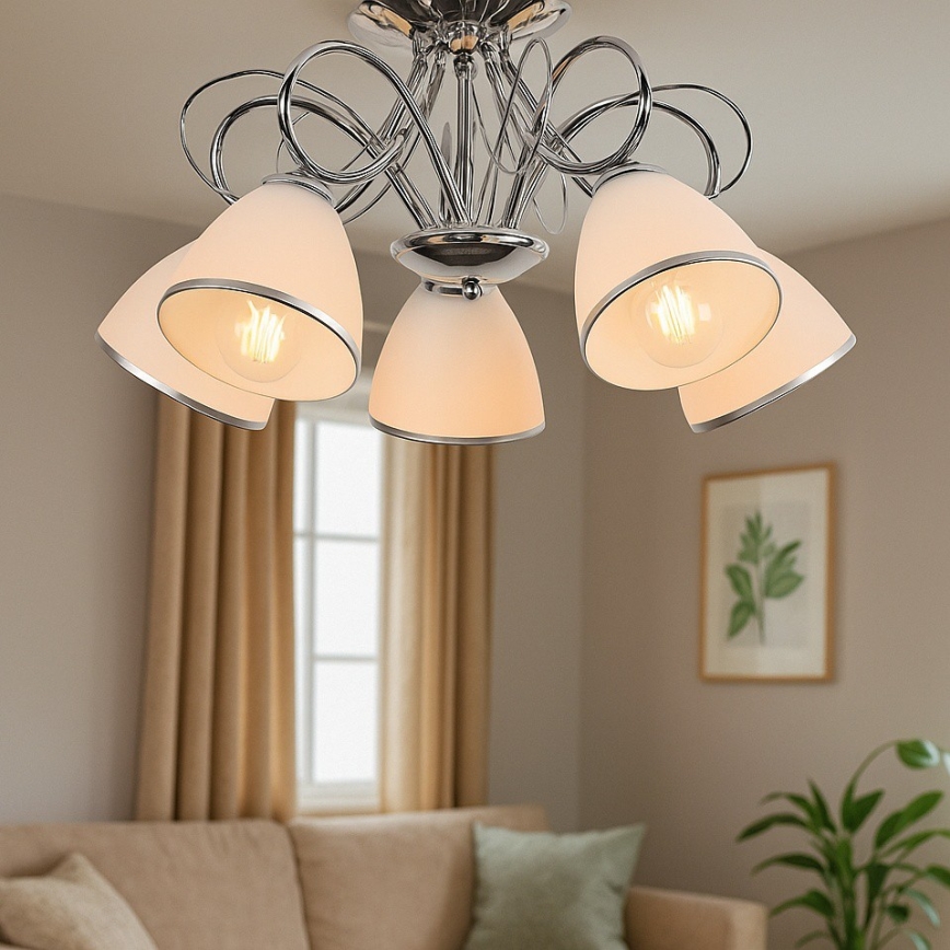 Brilagi - Overflademonteret lysekrone FRED 5xE27/60W/230V Ø59 cm blank krom