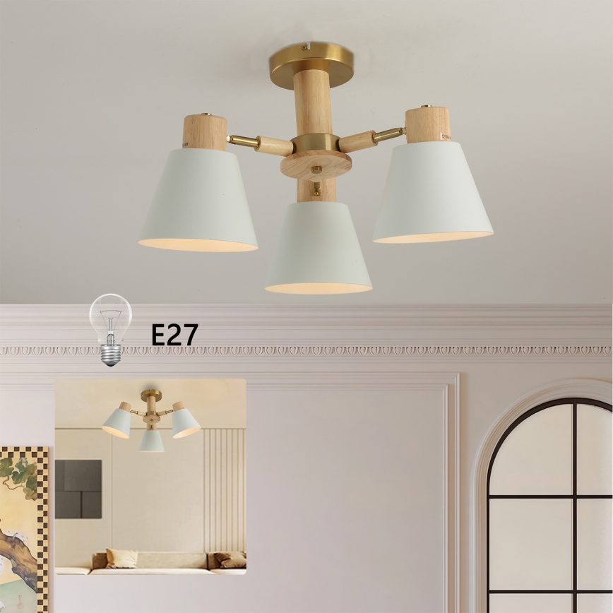 Brilagi - Overflademonteret lysekrone LUND WOOD 3xE27/40W/230V Ø 50 cm gummitræ