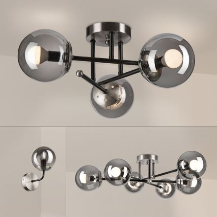 Brilagi - Overflademonteret lysekrone MALIVA 3xE14/15W/230V mat krom/røget