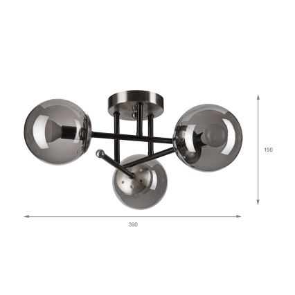 Brilagi - Overflademonteret lysekrone MALIVA 3xE14/15W/230V mat krom/røget