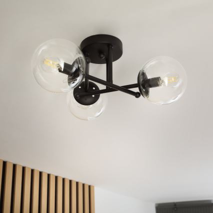 Brilagi - Overflademonteret lysekrone MALIVA 3xE14/15W/230V sort/klar