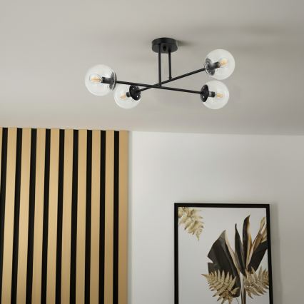 Brilagi - Overflademonteret lysekrone MALIVA 4xE14/15W/230V sort/klar