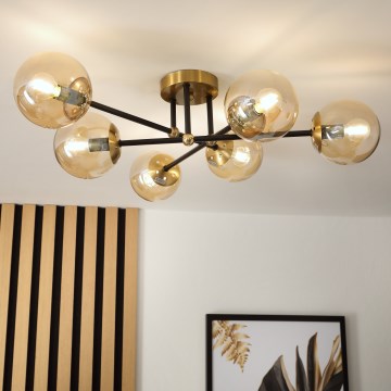 Brilagi - Overflademonteret lysekrone MALIVA 6xE14/15W/230V guld