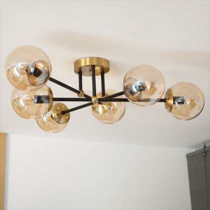 Brilagi - Overflademonteret lysekrone MALIVA 6xE14/15W/230V guld