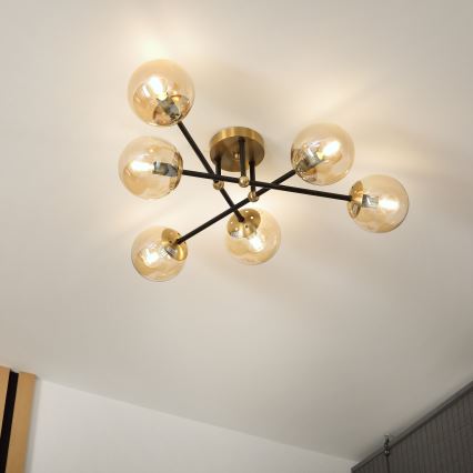 Brilagi - Overflademonteret lysekrone MALIVA 6xE14/15W/230V guld
