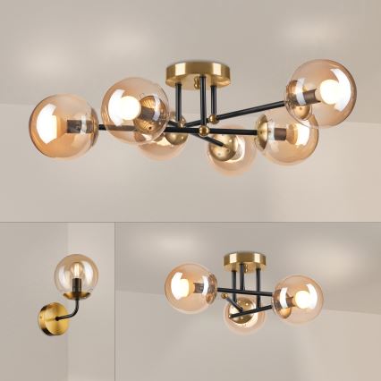 Brilagi - Overflademonteret lysekrone MALIVA 6xE14/15W/230V guld