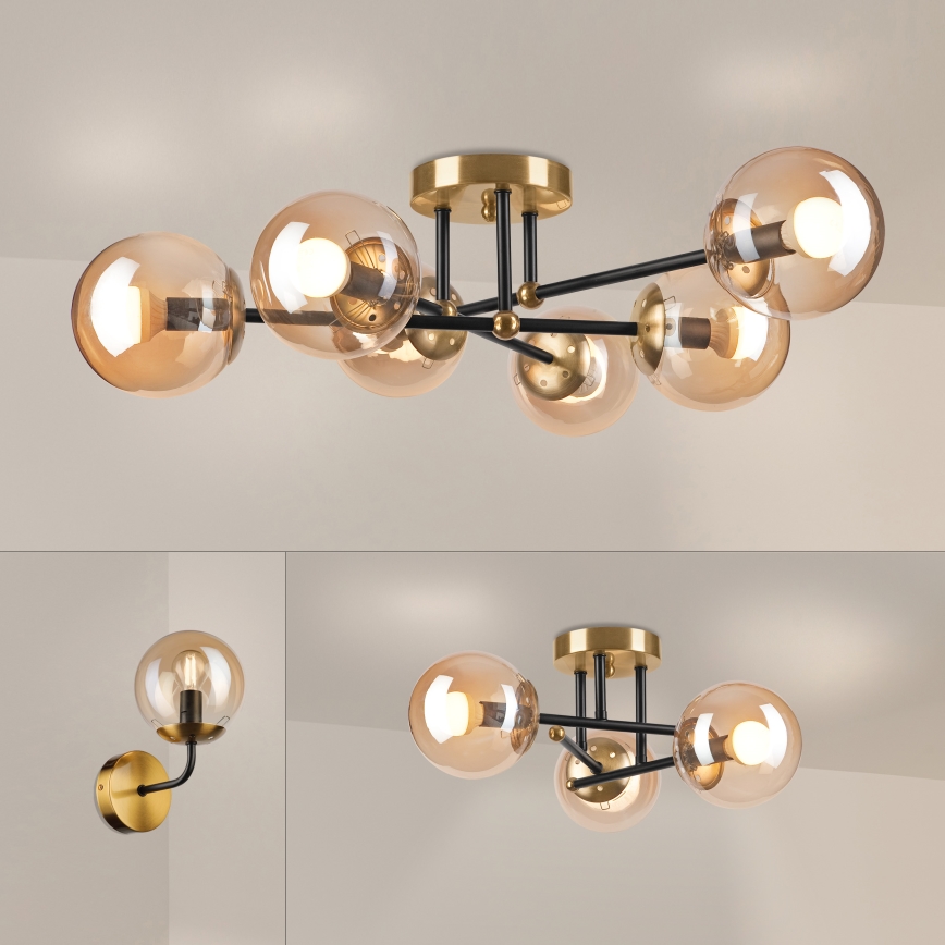 Brilagi - Overflademonteret lysekrone MALIVA 6xE14/15W/230V guld