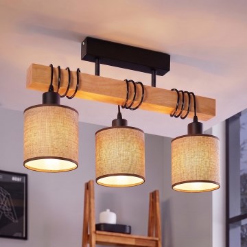 Brilagi - Overflademonteret lysekrone NUBILA 3xE27/60W/230V fyrretræ/brun