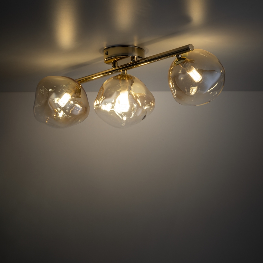 Brilagi - Overflademonteret lysekrone VULCANO 3xG9/8W/230V guld/røget beige