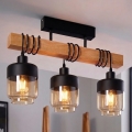 Brilagi - Overflademonteret lysekrone WOOD GLASS 3xE27/60W/230V fyrretræ/sort/røgbrun