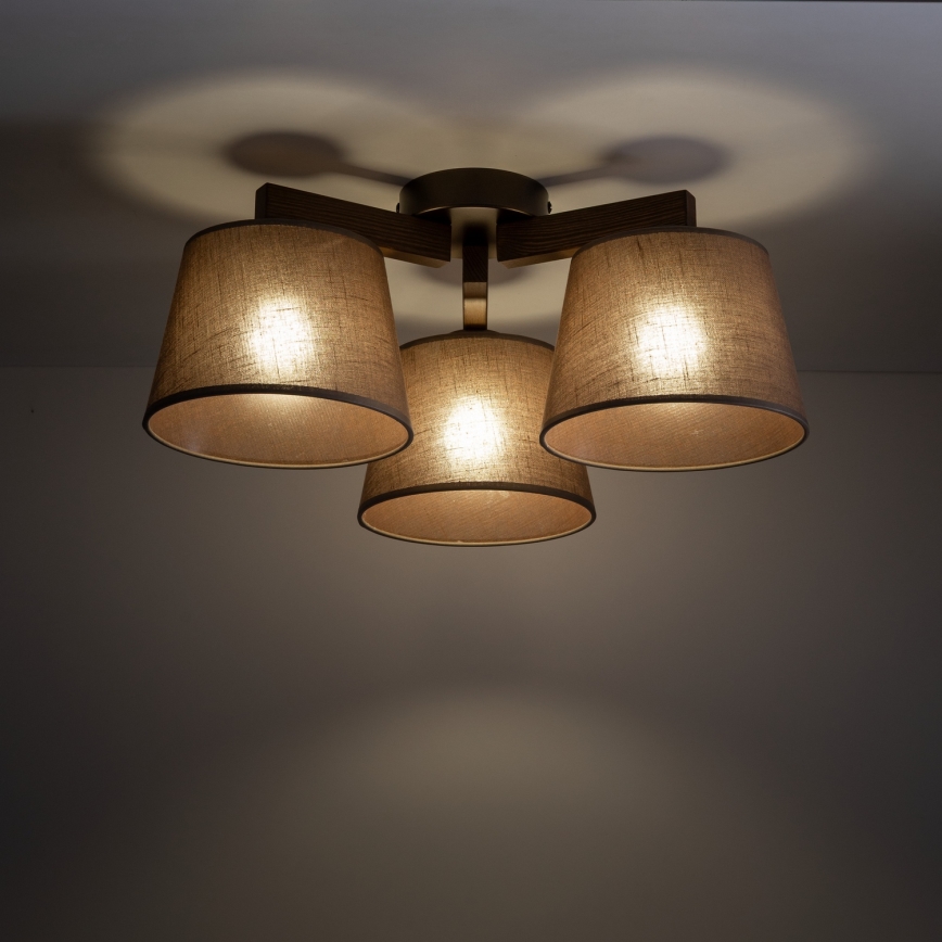 Brilagi - Påbygget loftlampe LATTE 3xE27/60W/230V fyrretræ/brun