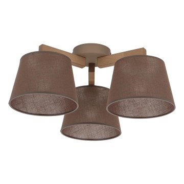 Brilagi - Påbygget loftlampe LATTE SABIA 3xE27/60W/230V fyrretræ/brun
