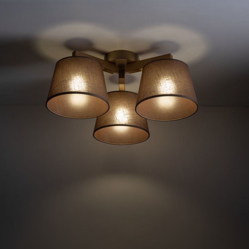 Brilagi - Påbygget loftlampe LATTE SABIA 3xE27/60W/230V fyrretræ/brun