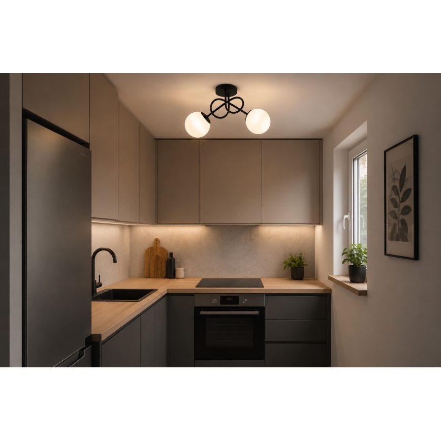 Brilagi - Påbygget loftlampe MILO 2xE27/60W/230V sort