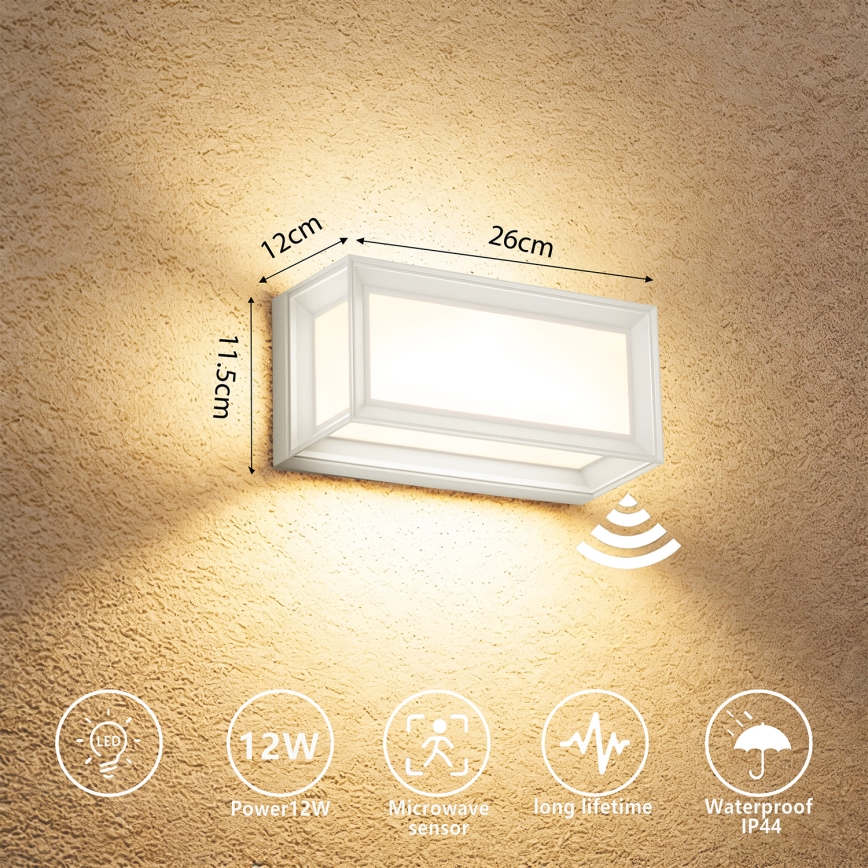 Brilagi - LED udendørs væglampe med sensor PARKER LED/12W/230V hvid IP44