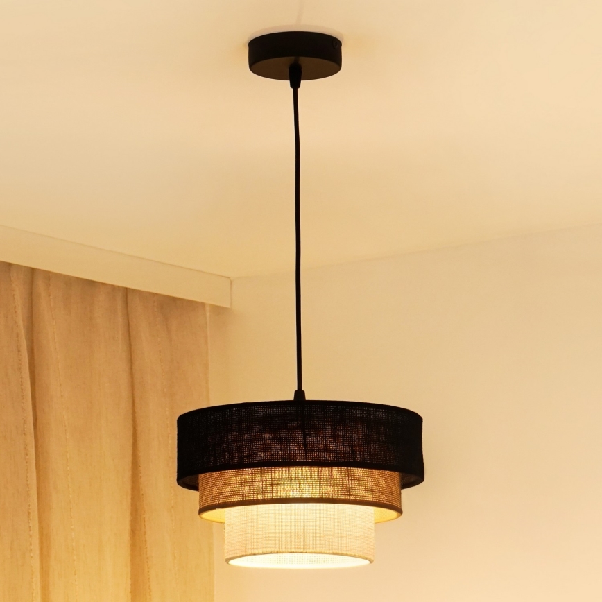 Brilagi - Pendel ASPEN LUNETA 1xE27/15W/230V diameter 25 cm sort/beige/cremefarvet