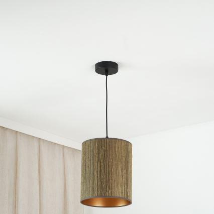 Brilagi - Pendel BOSTON ROLLER 1xE27/15W/230V diameter 21 cm strå brun/guldfarvet