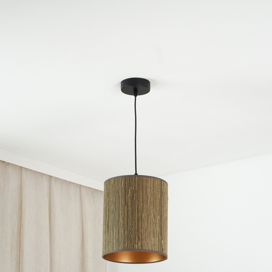 Brilagi - Pendel BOSTON ROLLER 1xE27/15W/230V diameter 21 cm strå brun/guldfarvet