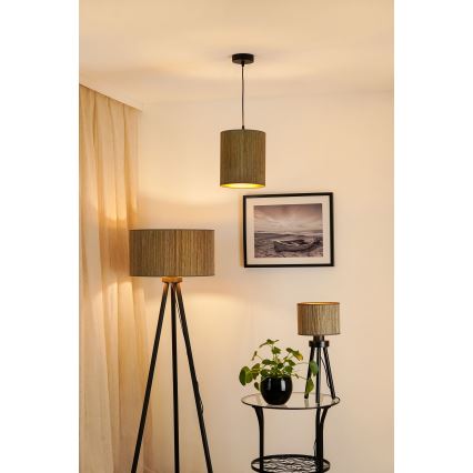 Brilagi - Pendel BOSTON ROLLER 1xE27/15W/230V diameter 21 cm strå brun/guldfarvet
