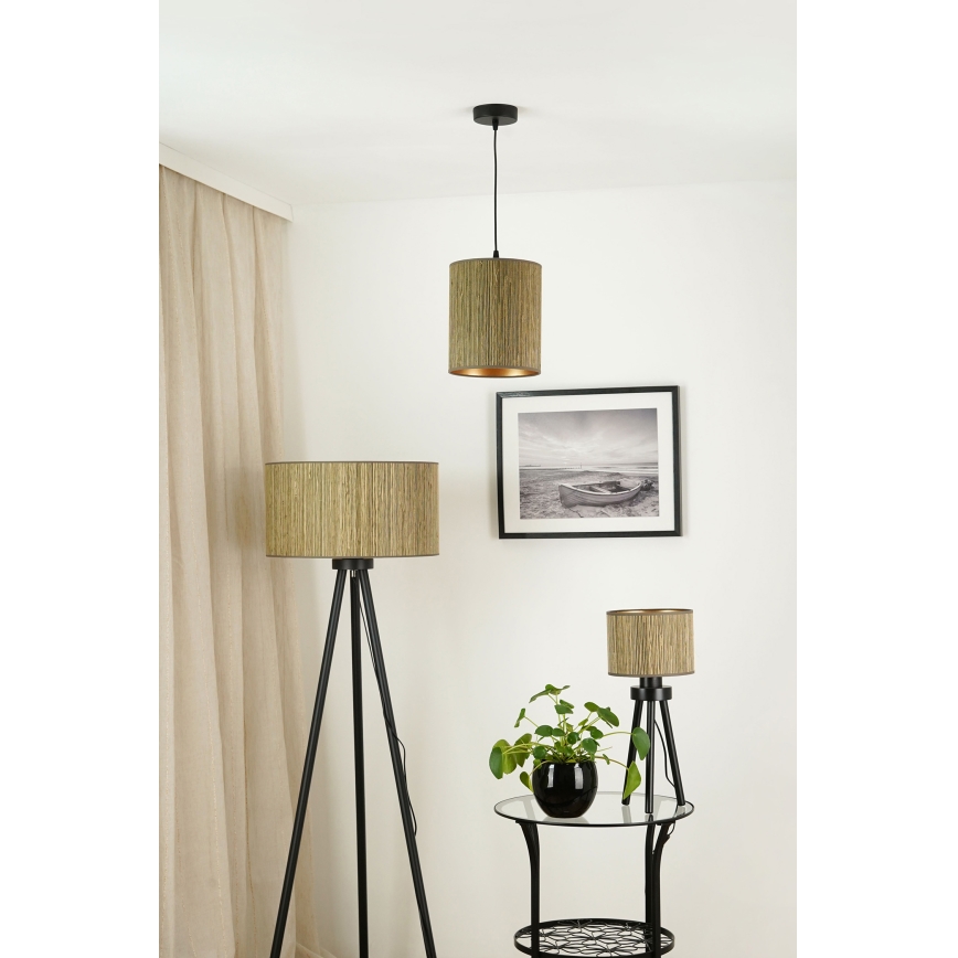 Brilagi - Pendel BOSTON ROLLER 1xE27/15W/230V diameter 21 cm strå brun/guldfarvet