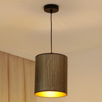 Brilagi - Pendel BOSTON ROLLER 1xE27/15W/230V diameter 21 cm strå brun/guldfarvet