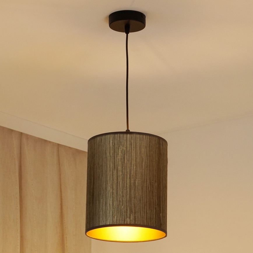 Brilagi - Pendel BOSTON ROLLER 1xE27/15W/230V diameter 21 cm strå brun/guldfarvet