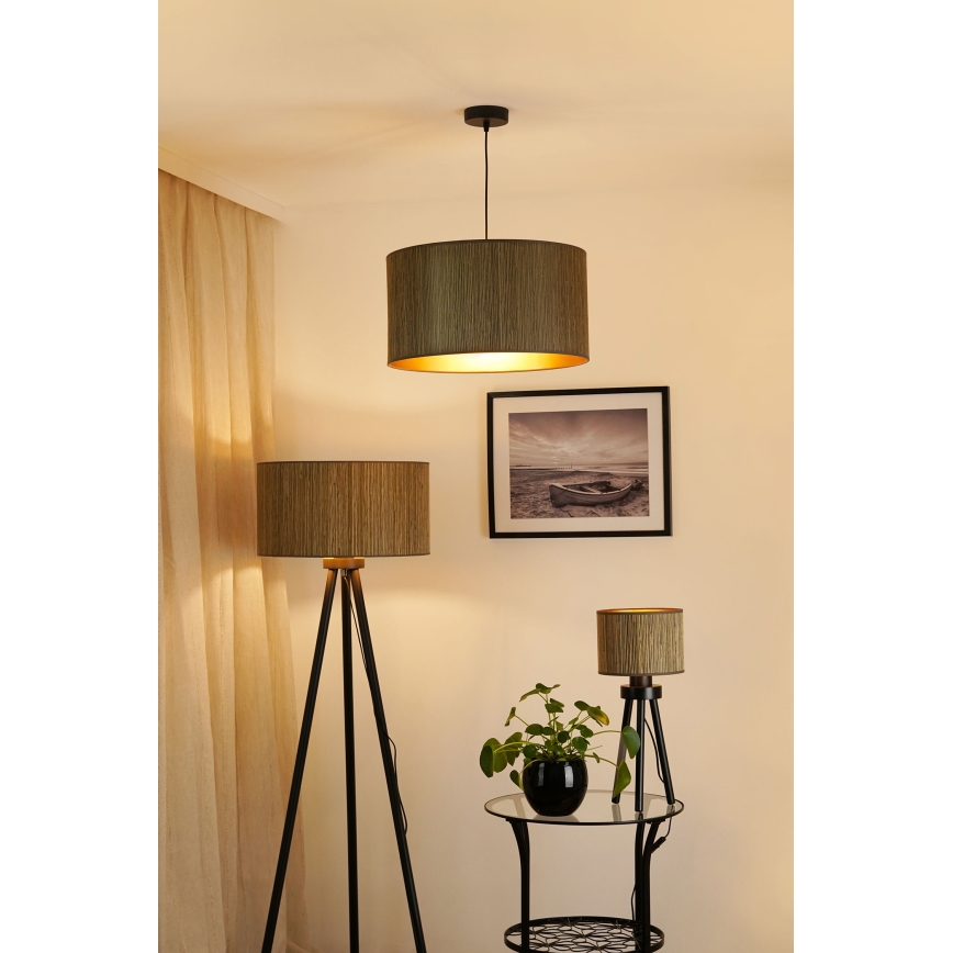 Brilagi - Pendel BOSTON ROLLER 1xE27/15W/230V diameter 45 cm strå brun/guldfarvet