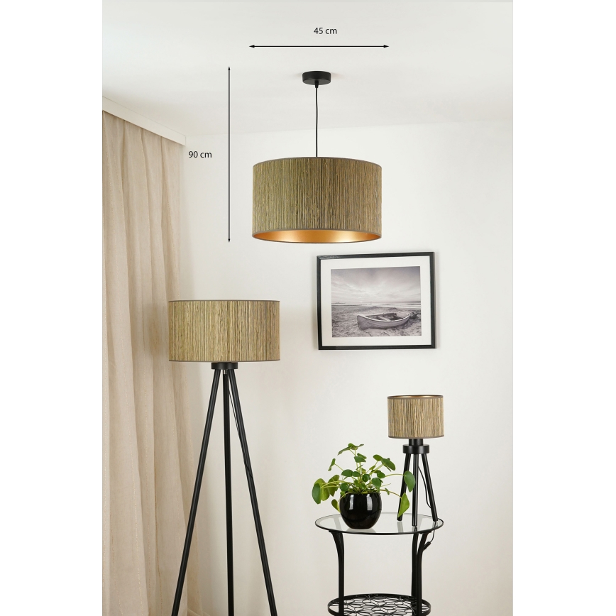 Brilagi - Pendel BOSTON ROLLER 1xE27/15W/230V diameter 45 cm strå brun/guldfarvet
