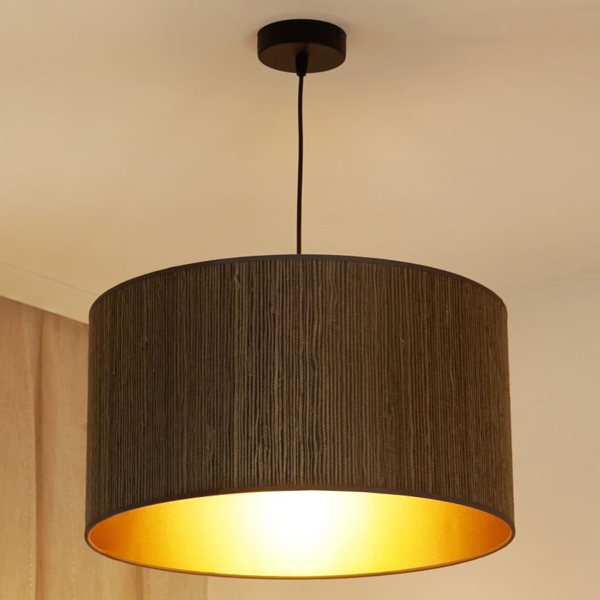 Brilagi - Pendel BOSTON ROLLER 1xE27/15W/230V diameter 45 cm strå brun/guldfarvet