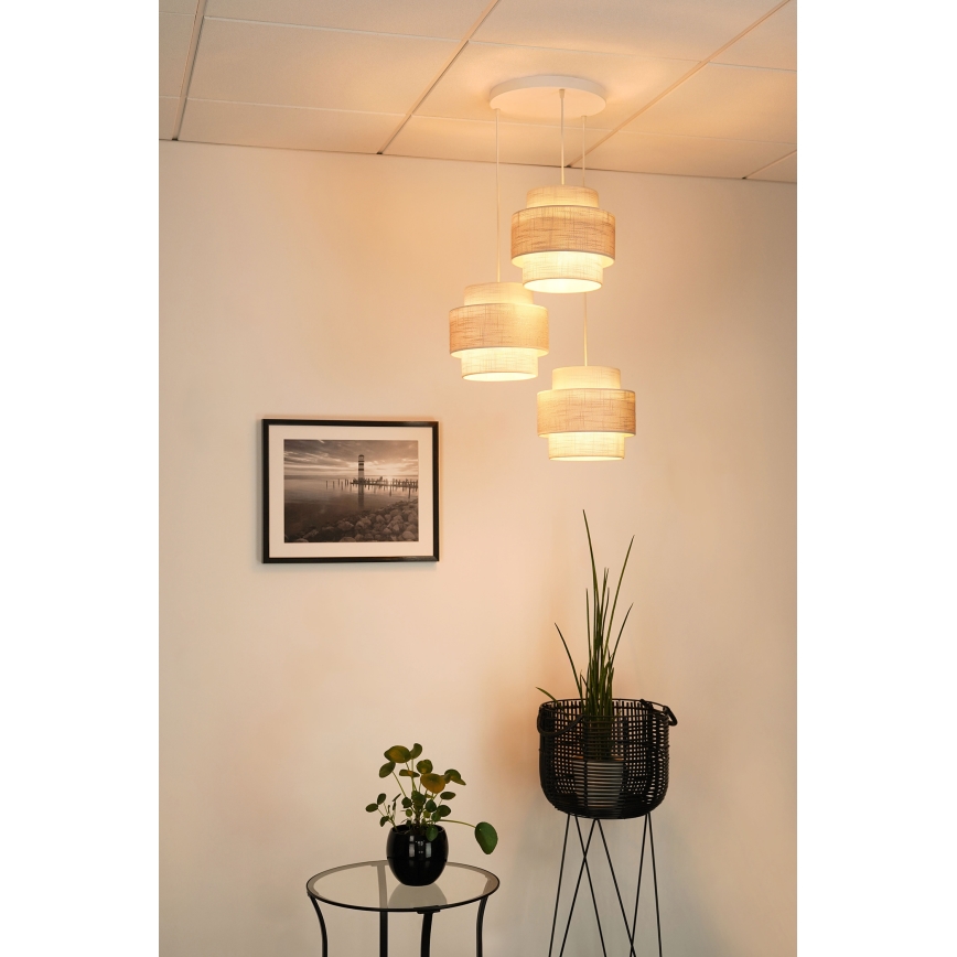 Brilagi - Pendel DOVER SPACE 3xE27/15W/230V grå/cremefarvet