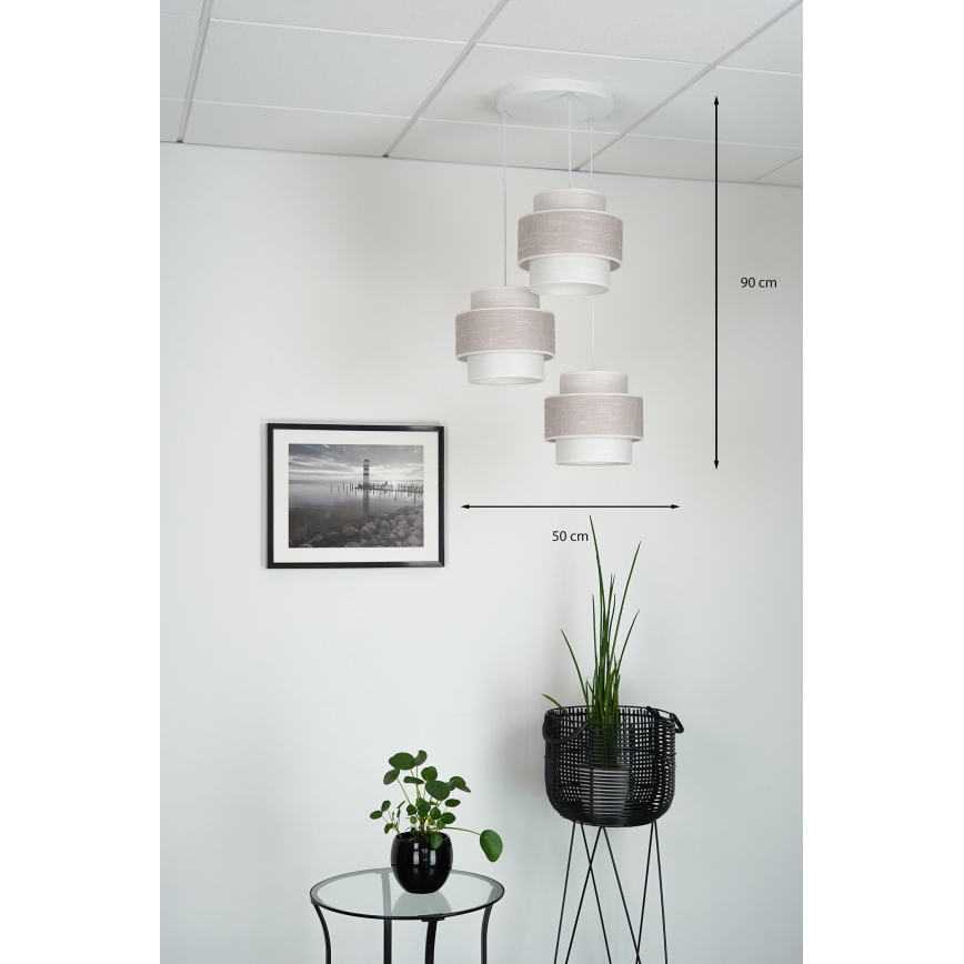 Brilagi - Pendel DOVER SPACE 3xE27/15W/230V grå/cremefarvet