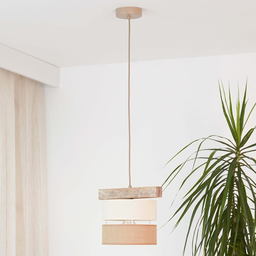 Brilagi - Pendel FOREST 1xE27/15W/230V fyrretræ/beige/cremefarvet