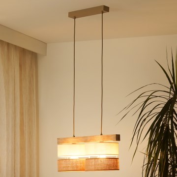 Brilagi - Pendel FOREST 2xE27/15W/230V fyrretræ/beige/cremefarvet