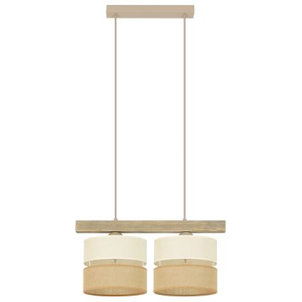 Brilagi - Pendel FOREST 2xE27/15W/230V fyrretræ/beige/cremefarvet