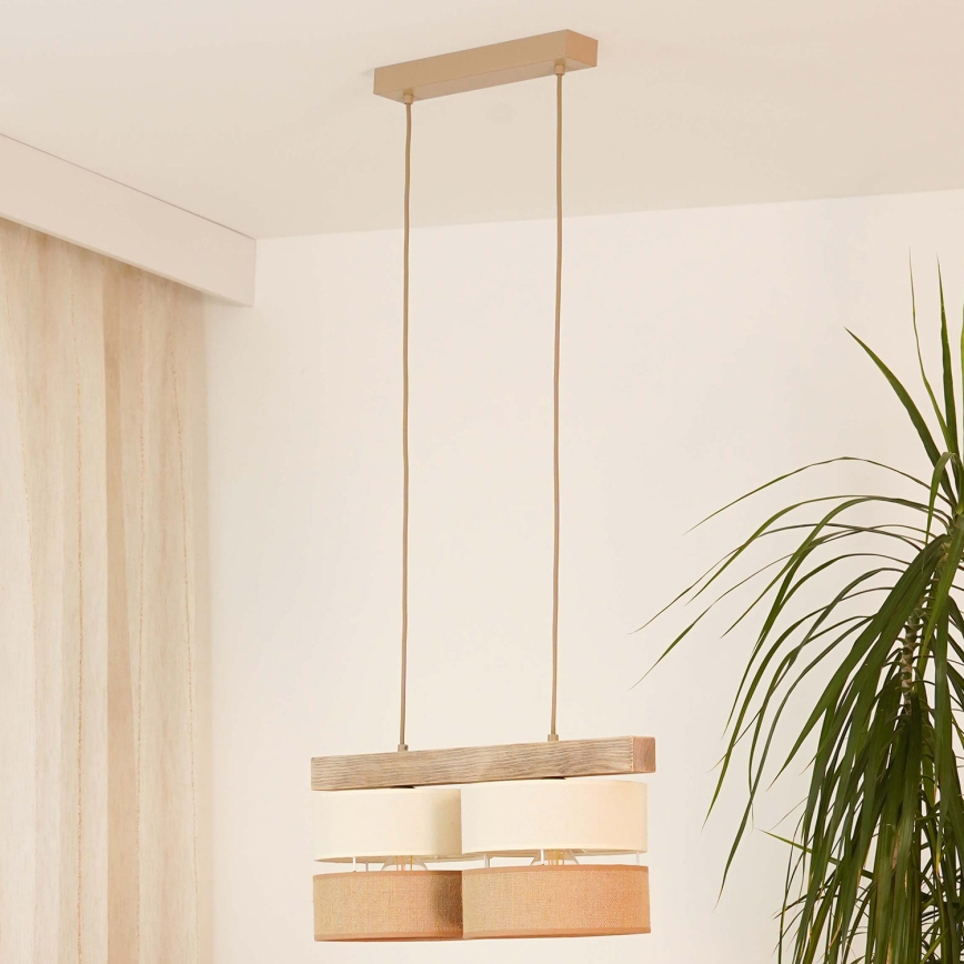 Brilagi - Pendel FOREST 2xE27/15W/230V fyrretræ/beige/cremefarvet