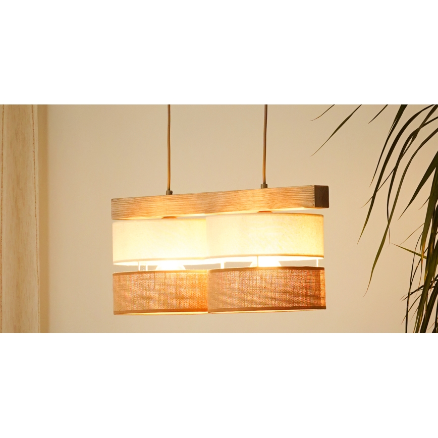 Brilagi - Pendel FOREST 2xE27/15W/230V fyrretræ/beige/cremefarvet