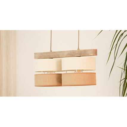 Brilagi - Pendel FOREST 2xE27/15W/230V fyrretræ/beige/cremefarvet