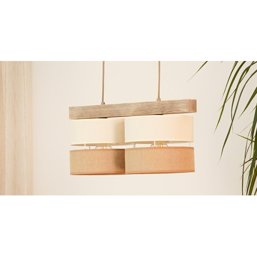 Brilagi - Pendel FOREST 2xE27/15W/230V fyrretræ/beige/cremefarvet