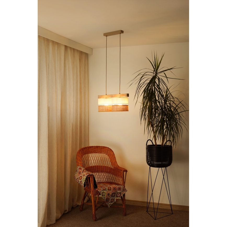 Brilagi - Pendel FOREST 2xE27/15W/230V fyrretræ/beige/cremefarvet