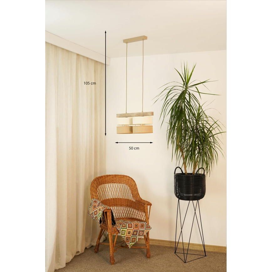 Brilagi - Pendel FOREST 2xE27/15W/230V fyrretræ/beige/cremefarvet