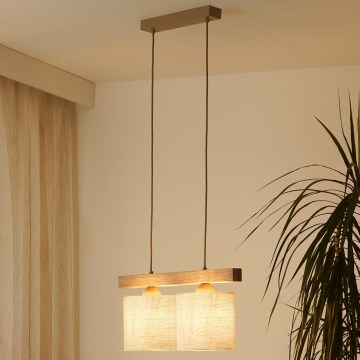 Brilagi - Pendel FOREST 2xE27/15W/230V fyrretræ/brun/cremefarvet