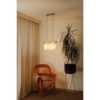 Brilagi - Pendel FOREST 2xE27/15W/230V fyrretræ/brun/cremefarvet