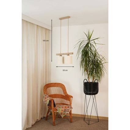 Brilagi - Pendel FOREST 2xE27/15W/230V fyrretræ/brun/cremefarvet